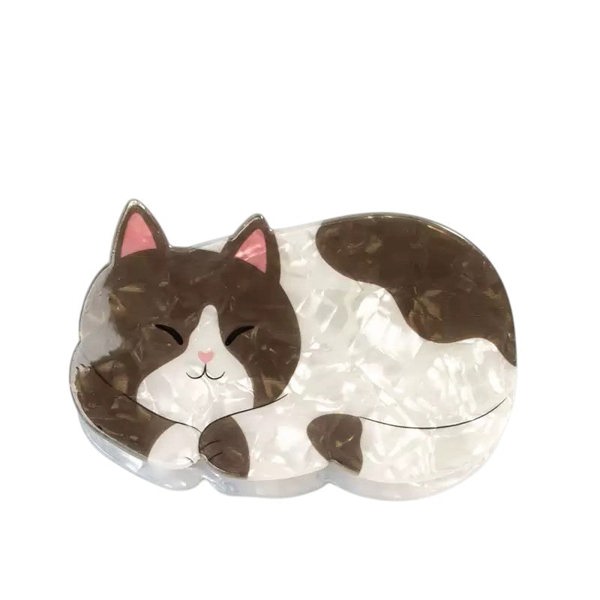 Gold Trip Brown & White Sleeping Cat Claw Clip