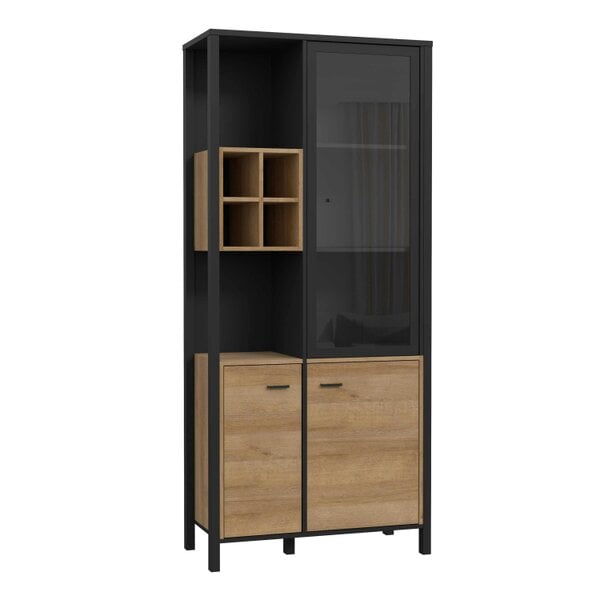 Wyld Haus Egtved Black and Natural Oak Wood Effect Display Cabinet 3 Doors