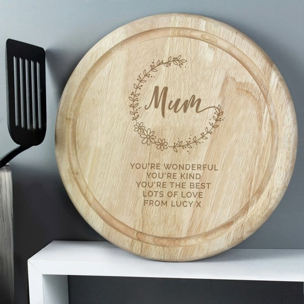 Personalised Memento Company Personalised Mum Round Wooden Chopping Heart