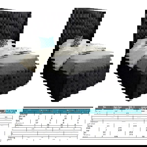 Casa Magna Turin Straight Winged Upholstered Soft Velvet Bed Frame - Black