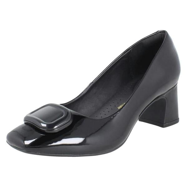 Clarks Ladies Clarks Square Toe Block Heeled Court Shoes Fernie Trim