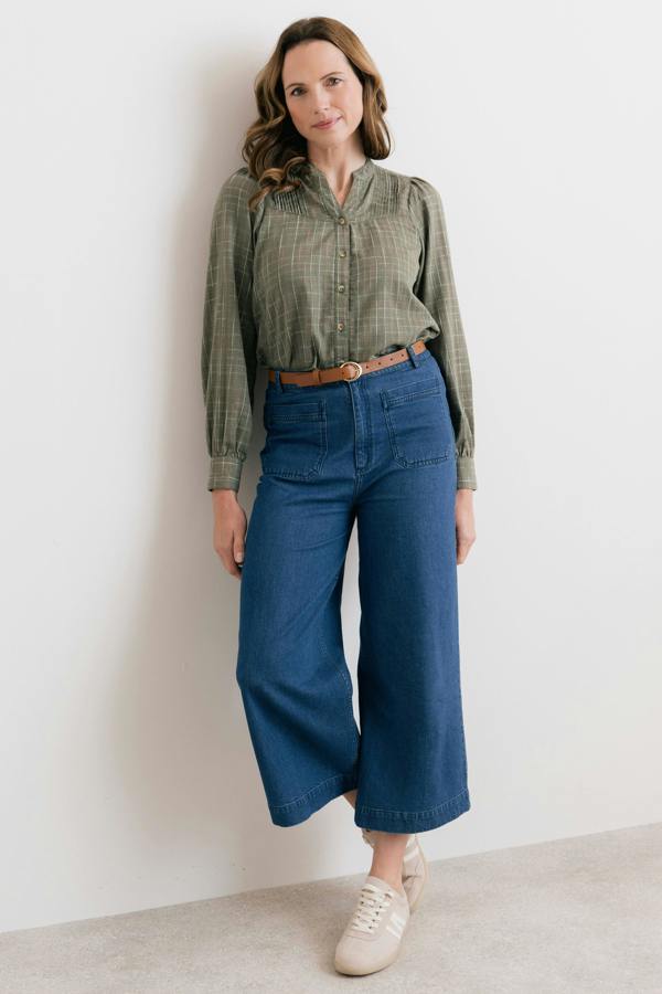 Lily & Me Poplar Organic Cotton Checked Blouse Green