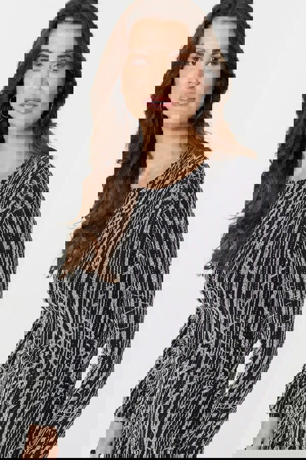 Silver | Abstract Print Long Sleeve Ruched Midi Dress