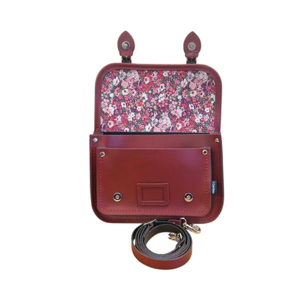 Zatchels Floral Lined Leather Midi Satchel - Oxblood