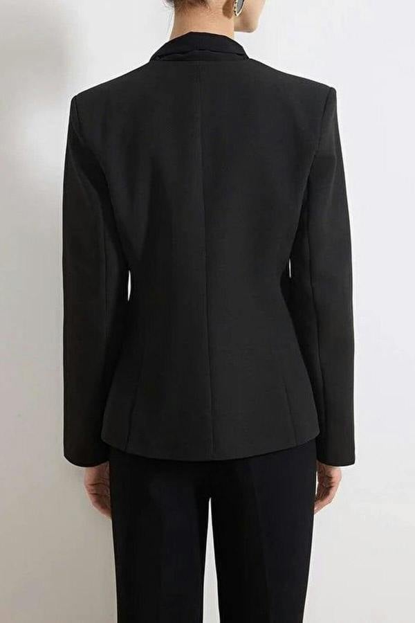 WOVCOR Chiffon Shawl Detail Fitted Woven Blazer Jacket with Hook and Eye Closure
