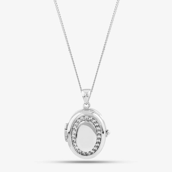 T. H. Baker Silver Cubic Zirconia Oval Locket Necklace 8.65.1884