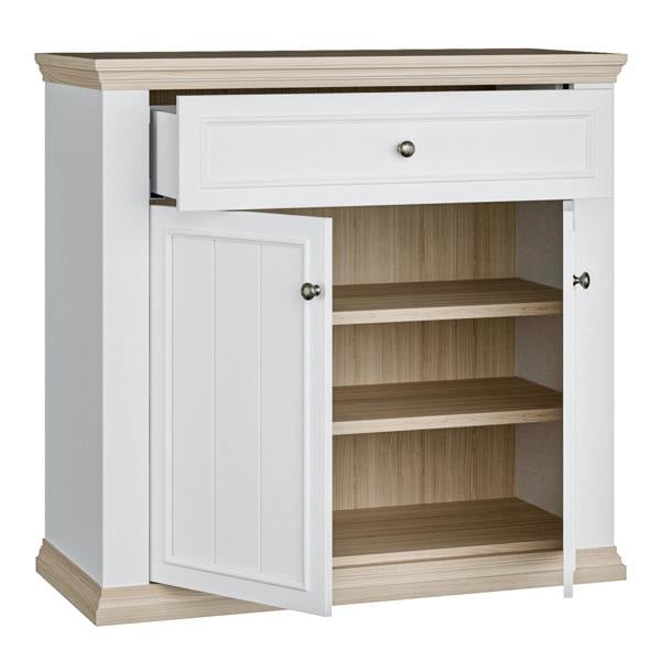 Furniture To Go Pontypool 2 Door 1 Drawer Small Sideboard in White and Riva Oak