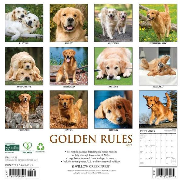 Golden Rules Calendar 2027, Wall Calendars, Month To View, Dogs, Gift