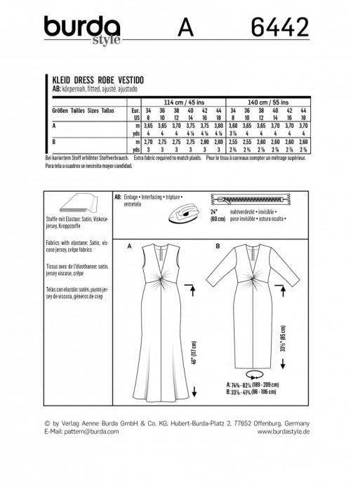Burda Sewing Pattern 6442 Dresses For Women, 8 to 18 - Intermediate