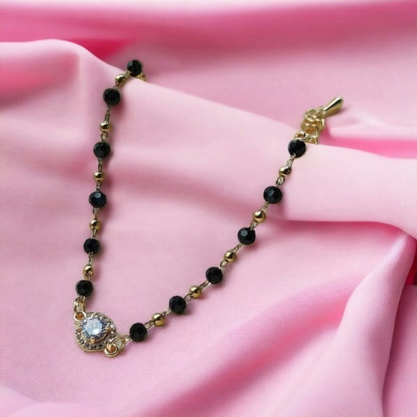 The Colourful Aura Indian Asian Black Beaded Round Zircon Mangalsutra Nazar Bracelet