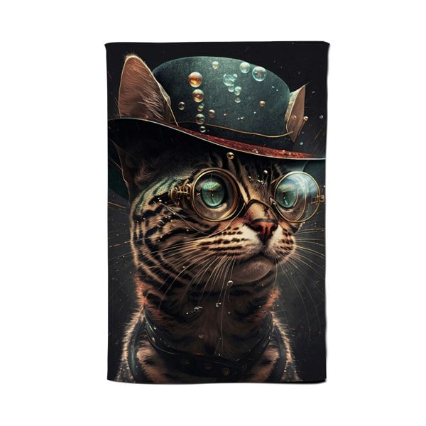 Warren Reed Bengal Cat Face Glasses And Hat Splashart Tea Towel