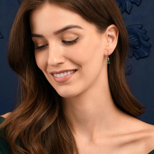 namana 925 Sterling Silver Green Pear Drop Cubic Zirconia Leverback Dangle Earrings