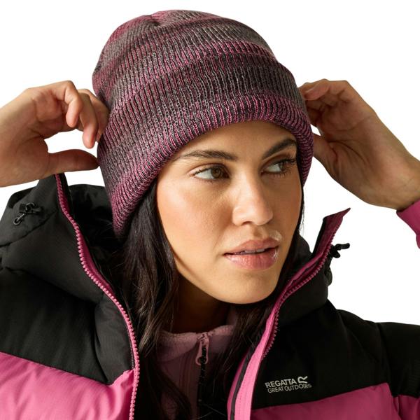 Regatta Reflective Rib Knit Beanie - Black/Fig/Violet - 