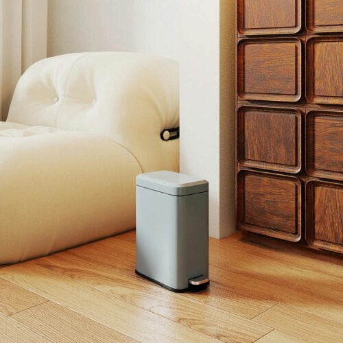 Bobobiy 5L Rectangular Compact Bin Steel Body Removable Bucket Quiet-Close Lid with Pedal Lid Rubbish Trash Can Office Bedroom Bathroom Living Grey