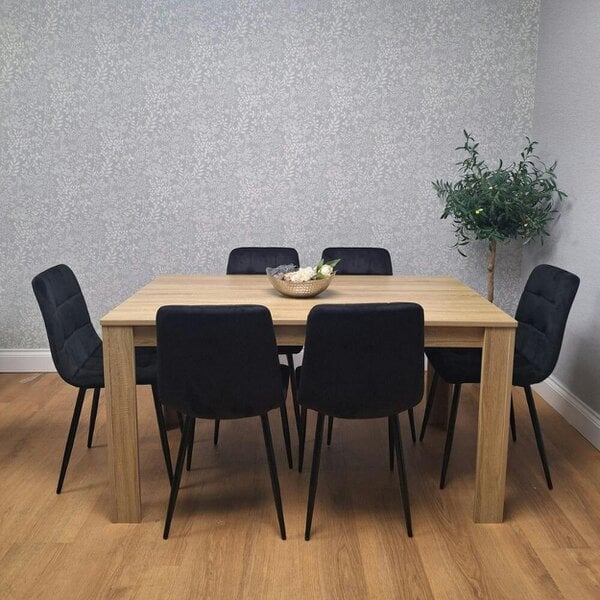 Kosy Koala Oak Effect Dining Table Set With 6 Black Velvet Chairs Dining Room Furniture
