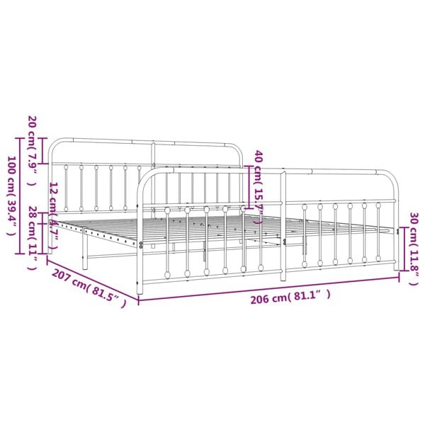 Berkfield Metal Bed Frame with Headboard and Footboard White 200x200 cm