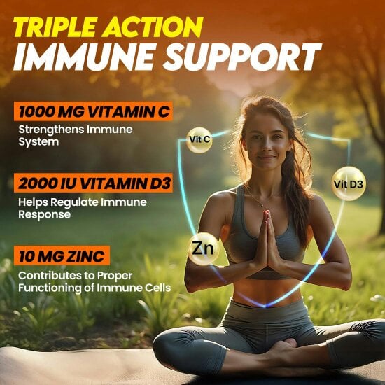 Vitamin C + D3 + Zinc Supplement - 3-in-1 Immune Support | Orange, Pack of 1