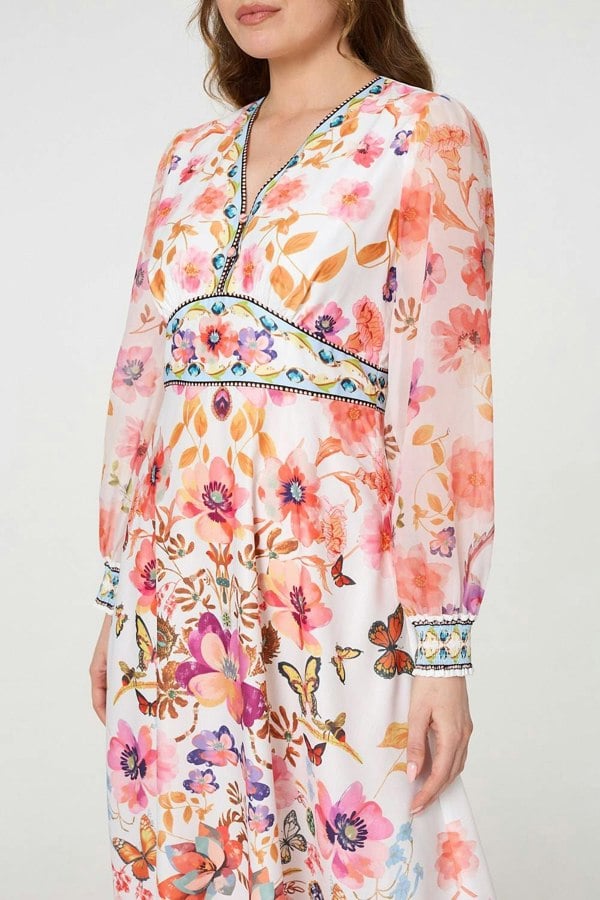 Pink | Border Print Empire Kimono Maxi Dress
