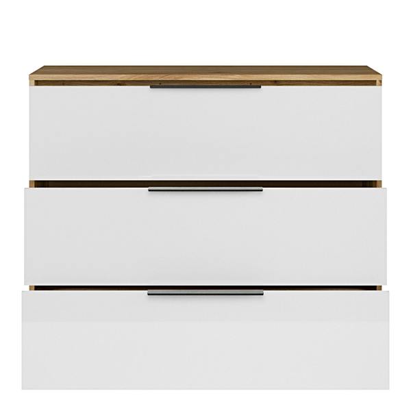Orkney 3 Drawer Chest in Mauvella Oak and White Gloss