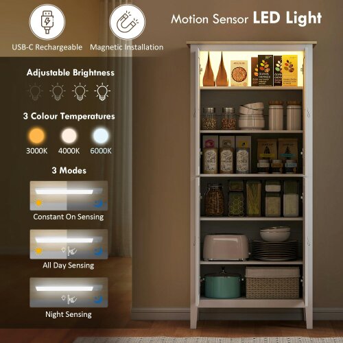 Wyld Haus Kaha Wooden White Tall Pantry Cabinet With Motion Sensor LED Lighting 176.5 cm