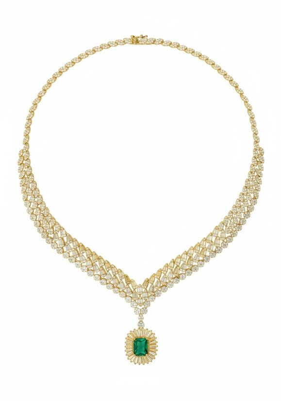 Latelita Countess Statement Emerald Necklace Gold