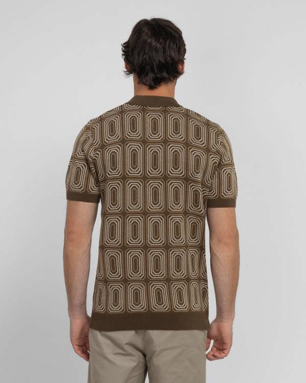 Steel & Jelly Kelsall - Retro Print Knitted Polo Shirt