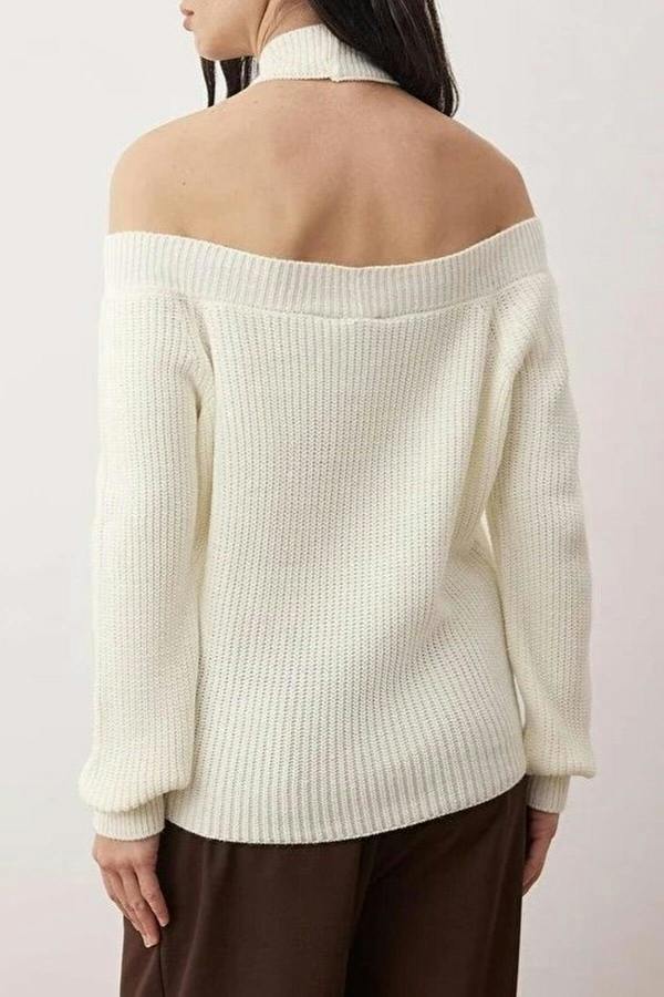 WOVCOR Crop Knit Sweater with Collar Detail