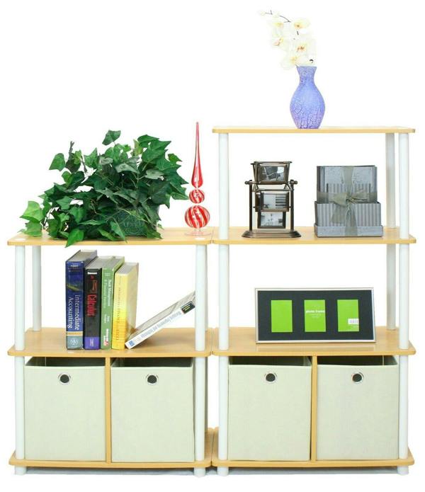 WALPLUS Turn-N-Tube 3-Tier Multipurpose Storage Rack Shelving Unit w/Bins, Beech/White perfect for organized storage and display