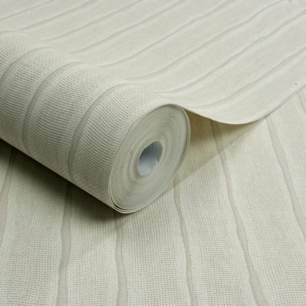 Grandeco Boutique Kalema Fabric Stripe Luxury Weight Embossed Wallpaper, Ivory