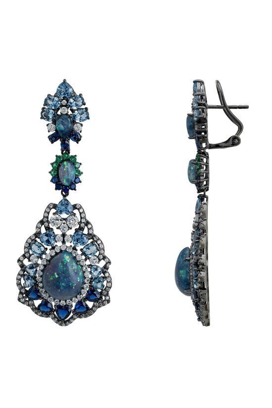 Latelita Mariana Green Opal Drop Earrings Oxidised