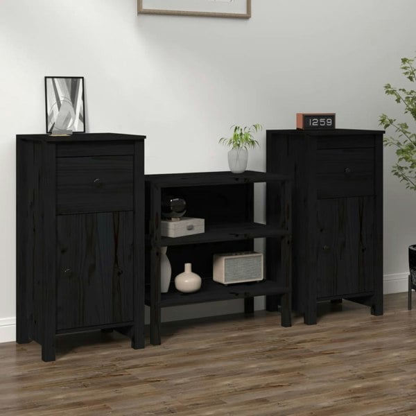 Berkfield Sideboards 2 pcs Black 40x35x80 cm Solid Wood Pine