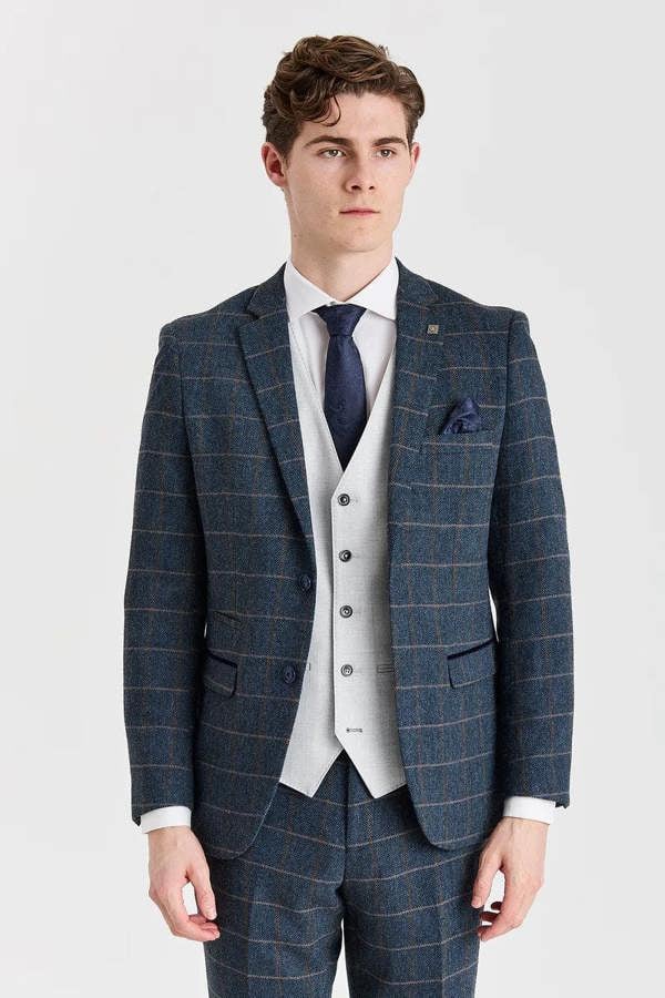 Paul Andrew Harris Navy Tweed Suit with Belmont Silver Waistcoat