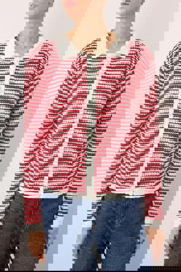 WOVCOR Striped Polo Neck Knit Cardigan