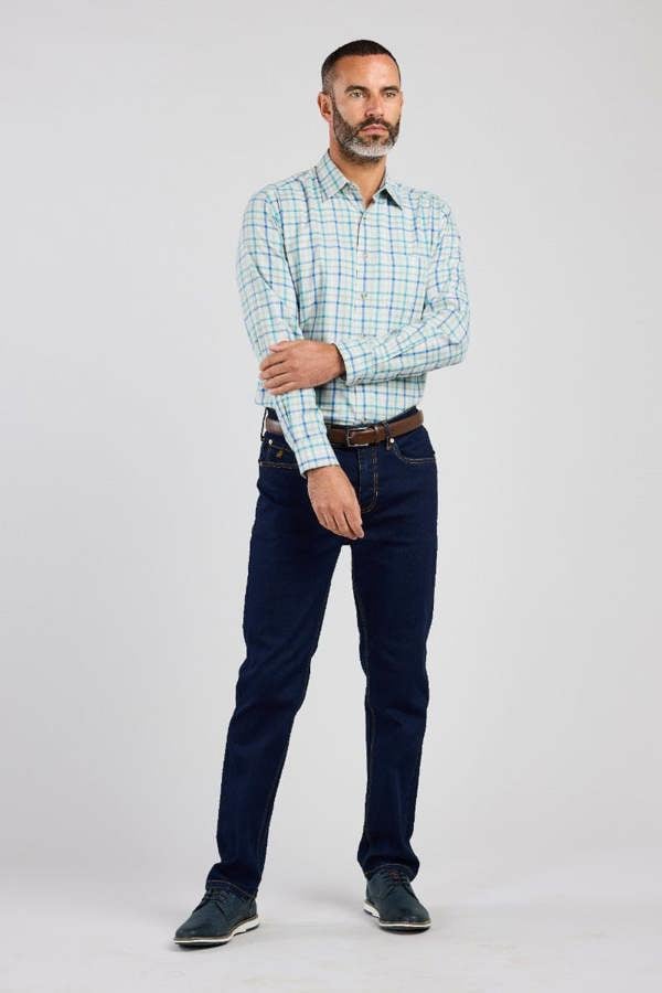 Mist Blue Warm Handle Plaid Formal Shirt