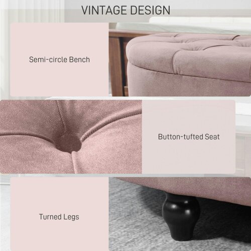 Wyld Haus Rafili Velvet Pink Semi Circle Storage Bench With Tufted Seat