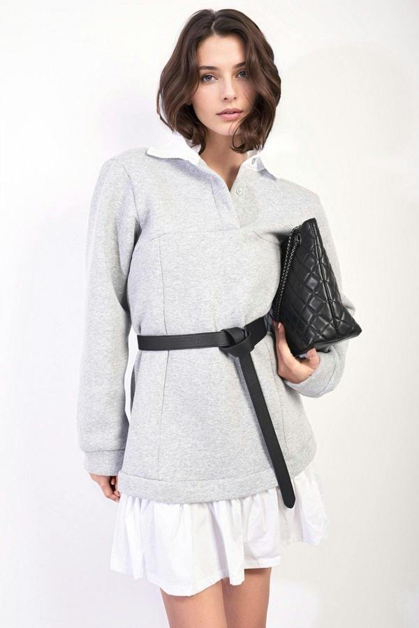 Kayla Collared Long Sleeve Mini Dress - Grey