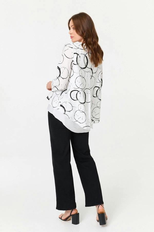 White | Printed 3/4 Sleeve Relaxed Layered Top