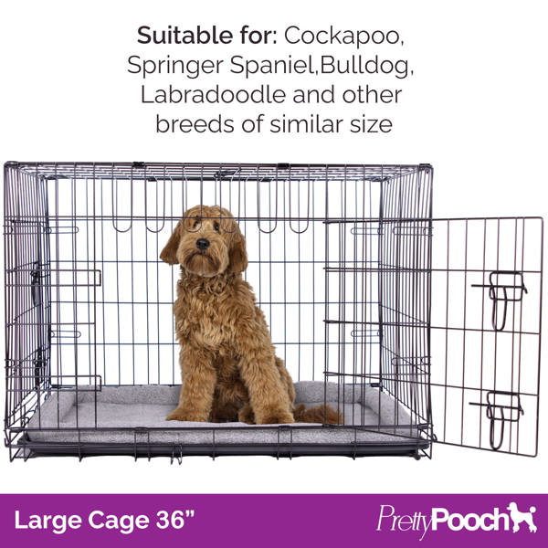Pretty Pooch Dog Crate Large Cage Puppy Cat Pet Training Tray and Bed With Two Gloves