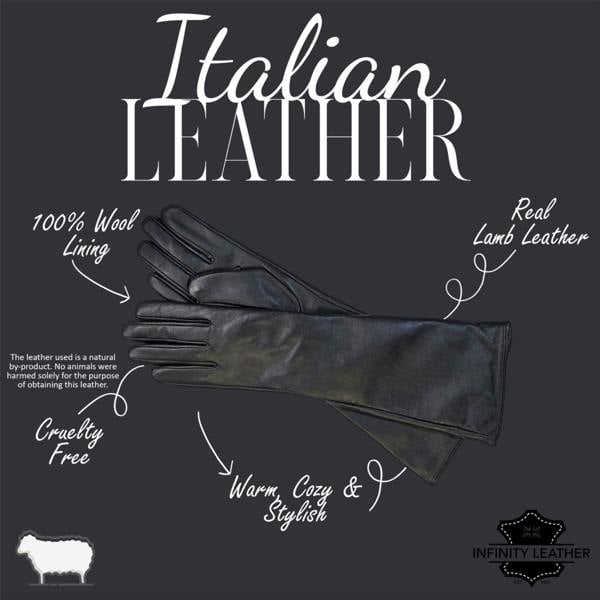 Infinity Leather Womens Long Italian Leather Winter Soft Wool Lining Gloves