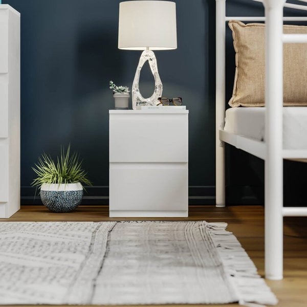 Carlton 2 Drawer Bedside Table Cabinet in Matt White
