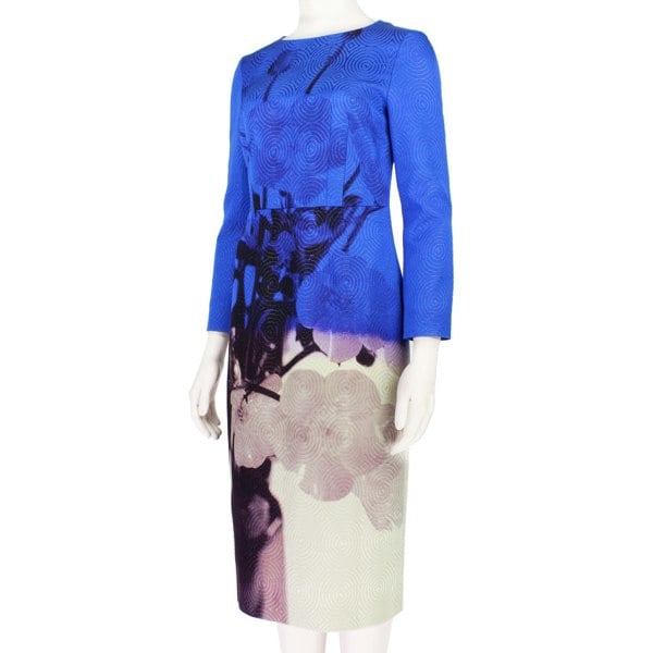 Dries Van Noten slim fitting abstract flower dress with textured concentric pattern