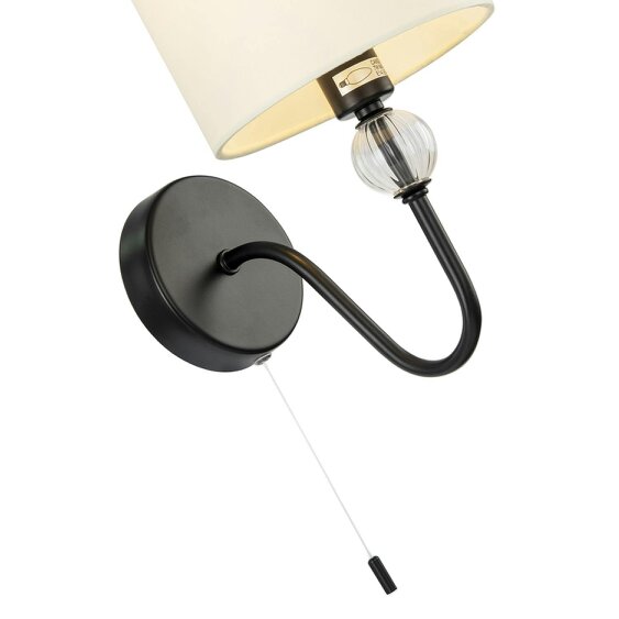 Happy Homewares Sleek Bedside Wall Light in Matte Black with Pull Switch and Shade