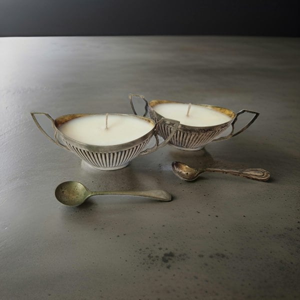 Set of 2 Silver Salt Cellar Candles – Amber & Rock Salt