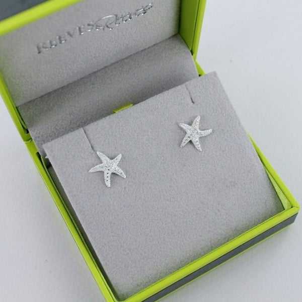 Sparkly Sterling Silver Starfish Stud Earrings - Reeves & Reeves