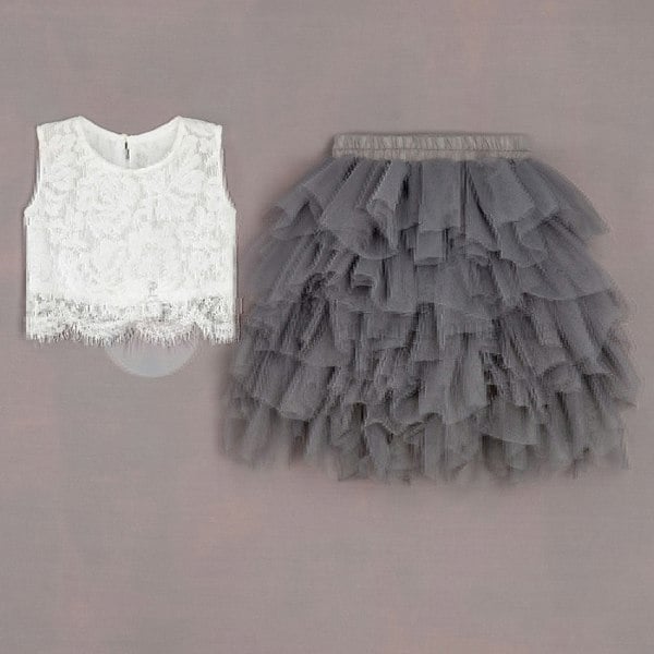 UK Flower Girl Boutique Baby Ophelia Couture Set - Slate Grey