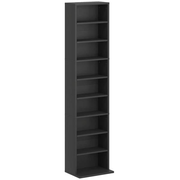 Black narrow CD storage cabinet with multiple open shelves