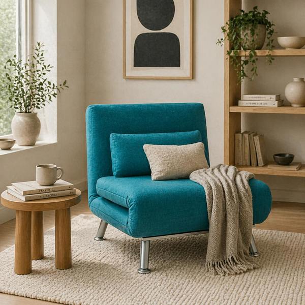 Wyld Haus Rekele Linen Dark Blue Single Sleeper Chair