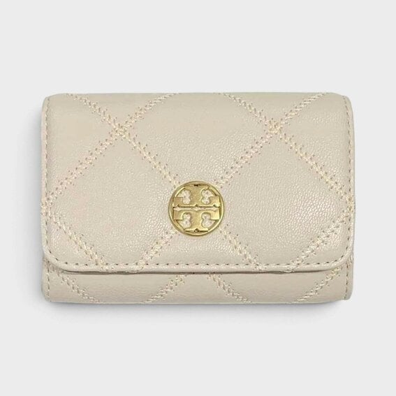Tory Burch Willa Quilted Card Case Wallet Cream