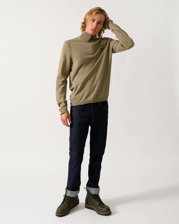BOSS Green Ever-X Mens Cotton sweater with quarter zip - Light/Pastel Green 334