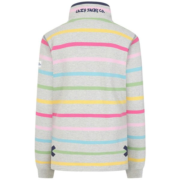 Lazy Jacks LJ6 - Striped Button Neck Sweatshirt - Winter Brights